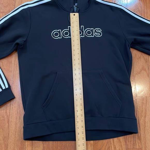 Adidas Mens Large Black Hoodie with Kangaroo Pocket White Stripes - Picture 6 of 13